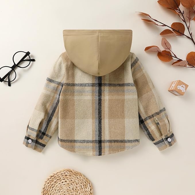 YOUNGER STAR Toddler Kids Boys Girls Flannel Hooded Plaid Shirt Button Baby Red Clothes