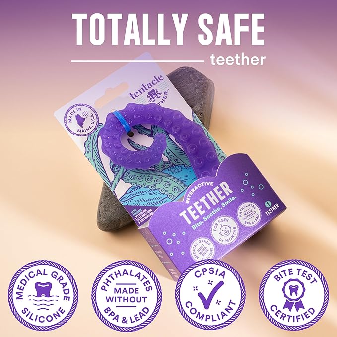 Baby Teething Toy, USA Made Infant Teether Toy, Medical Grade Silicone Baby Teether, Teething Relief for Babies 0-6 Months 6-12 Months 12-24 Months, Soothes Teething Pain