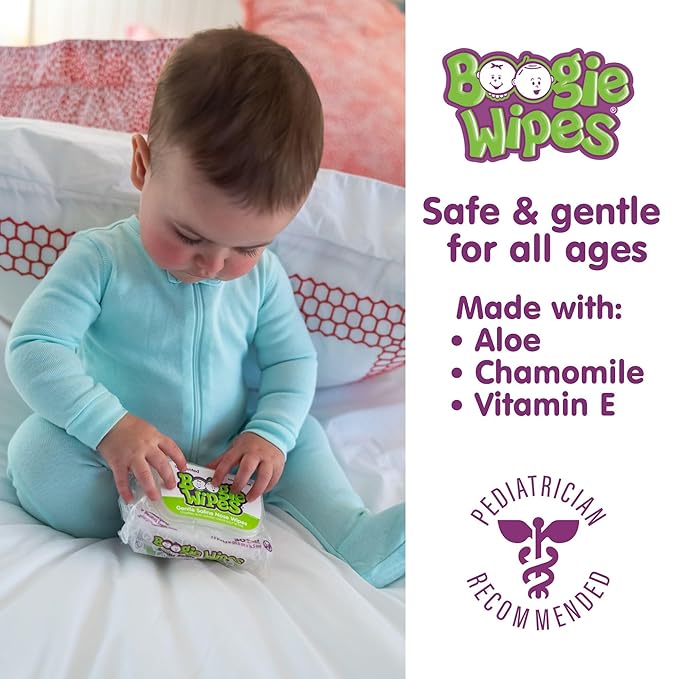 Saline Nose Wipes by Boogie, for Baby & Kids, Face, Hand & Body, Made with Vitamin E, Aloe, and Natural Saline, Unscented, 30 Count (Pack of 3)
