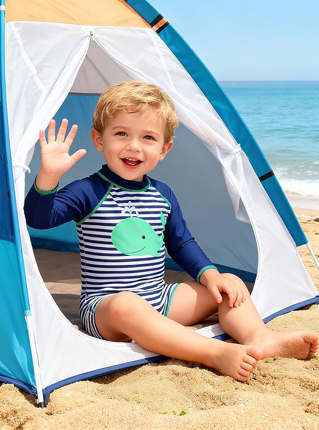 ADUKIDE Baby Boys Swimsuit Summer Beach Rash Guard Swimwear One Piece Sunsuit with Sun Hat 3-24 Months
