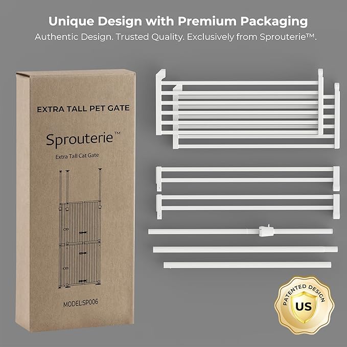 Extra Tall Cate Gate for Doorway: Pressure Mount 74.8"-90.5" Tall Cat Gate for Pets in Extra 30.3"-47.2" Width No Wall Drilling No Toddler for Indoor Stairs Hallway Room Safety Barrier