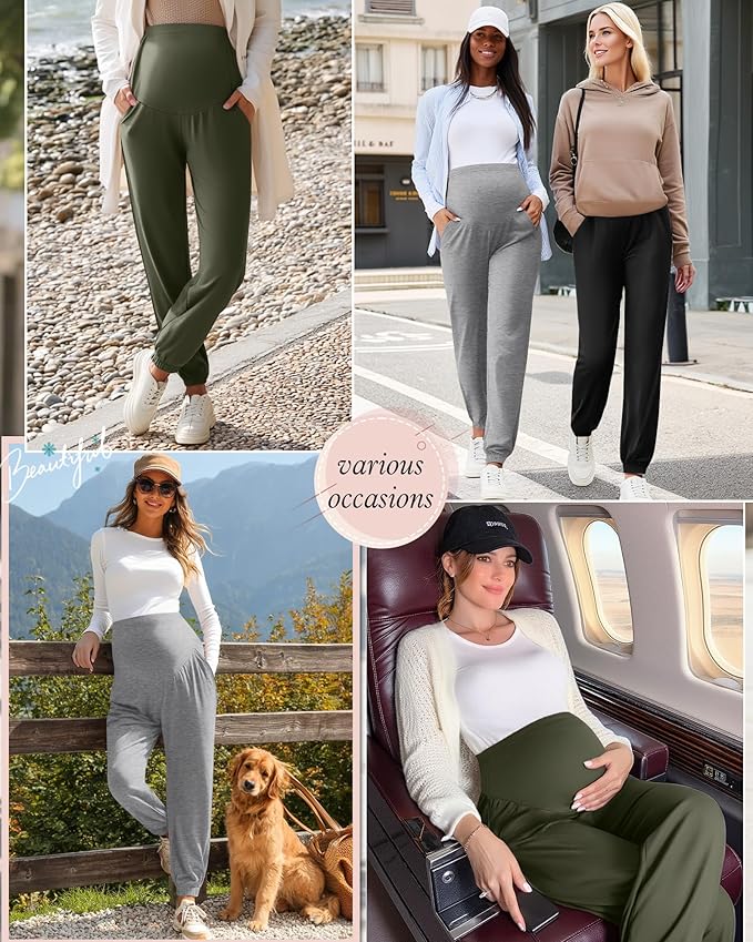 3 Pack Women's Maternity Pants Maternity Jogger Sweatpants Over The Belly Stretchy Pregnancy Pants with Pockets