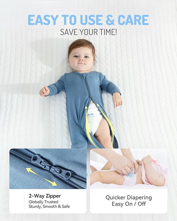HAPIU Rayon from Bamboo Baby Footed Pajamas, 2 Way Premium Zipper, Footie for Baby Boy Girls, Newborn-24 Months