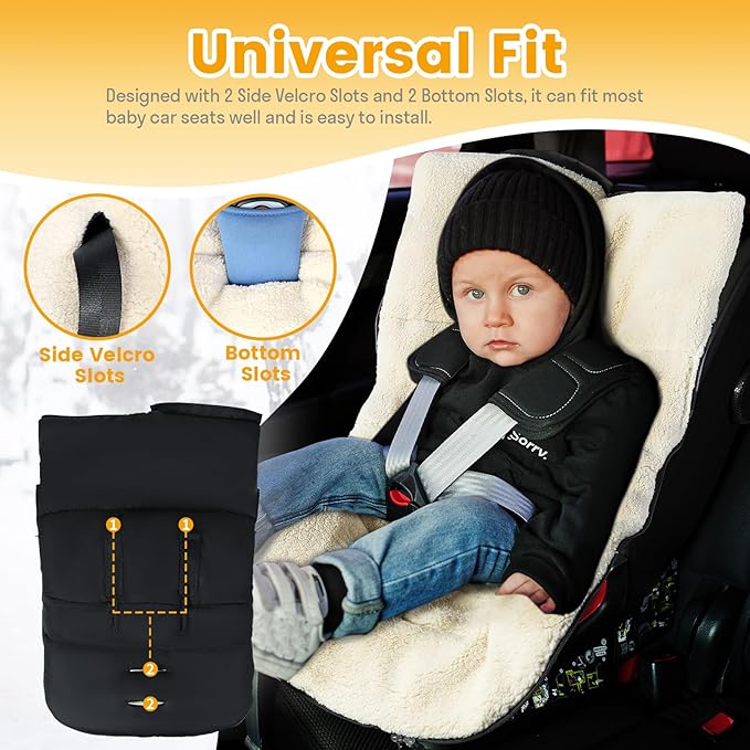 Ivywind Winter Car Seat Cover Baby, Universal Car Seat Footmuff with Convertible Hood for Cold Weather, Removable Carseat Waterproof Covers for Infant Boy&Girl, Machine Washable, Black