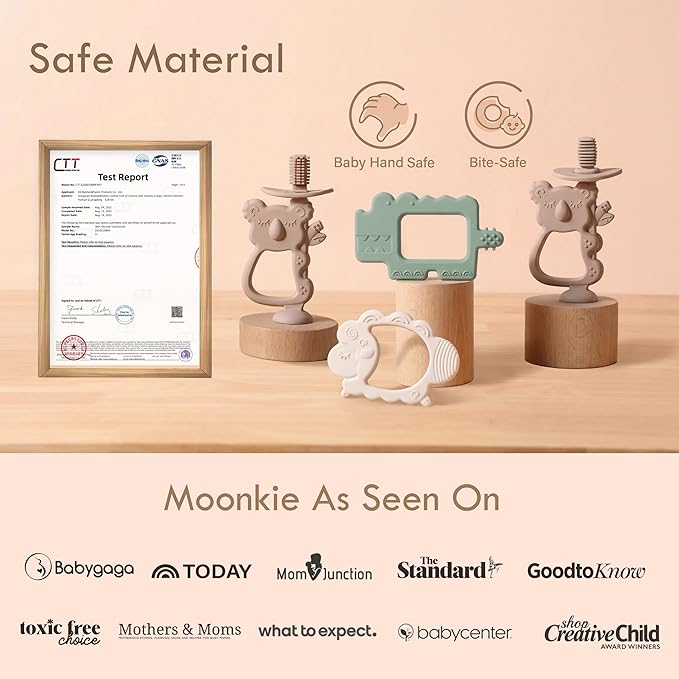 Moonkie Teething Toy, Safe & Easy to Hold BPA Free Silicone Baby Soothing Teethers, Prevent Finger Sucking Teether Toys Best for Babies 0-6 6-12 Months (Sheep Shifting Sand)