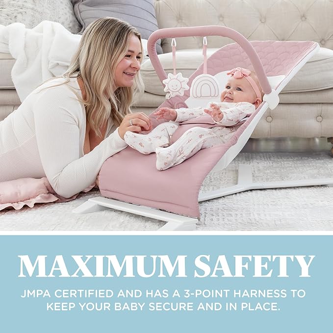 Baby Delight Alpine Deluxe Portable Baby Bouncer | Infant | 0-6 Months | 100% GOTS Certified Organic Cotton Fabric | Organic Rose