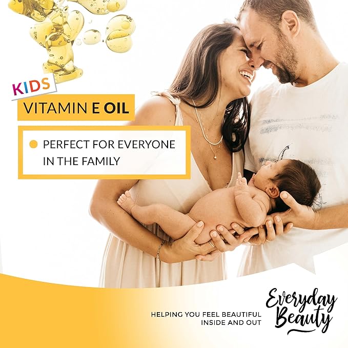 Organic Vitamin E Oil - Nourishing Baby Massage Oil for Moisturizing Dry Skin - Fragrance Free & All Natural Plant Based, Lightweight Unscented Gentle Blend - 1 fl oz Glass Bottle With Glass Dropper