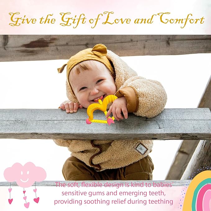 Teethers Heart Shape Silicone Baby Teether Toy Easy for Little Hands to Hold,Cupid Bow and Arrow Soft Teething Toy for Infants,Valentine's Gift for Girl or Boy (Yellow)