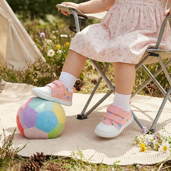 Baby First Walking Shoes Baby Girls Wide Barefoot Sneakers Lightweight Soft Toddler Shoe Non-Slip Ankle Support