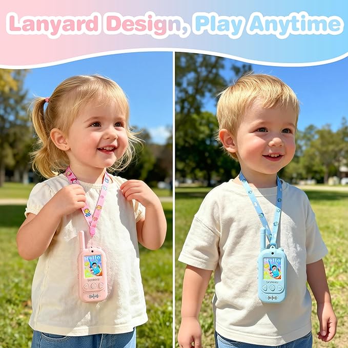 SKYROKU 2nd-Gen Video Walkie Talkies for Kids, 2000ft Long Range Rechargeable Walky Talkies, AI Virtual Costumes & Voice Changer, Outdoor Camping Toys Gift for Boys Girls Ages 3-12 (2 Pack)