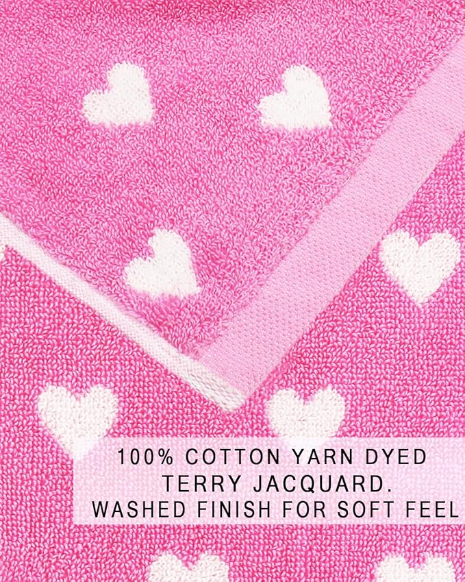 ORIGINAL KIDS Wash Cloth - Bath Time Hearts 12 Pack Washcloth Set - 100% Cotton Jacquard Colorful Absorbent Quick Dry Face Towel - Super Soft Face Cloth 12x12 inches - Pink White