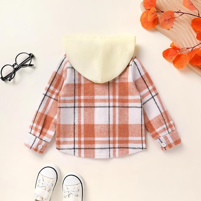 YOUNGER STAR Toddler Kids Boys Girls Flannel Hooded Plaid Shirt Button Baby Red Clothes
