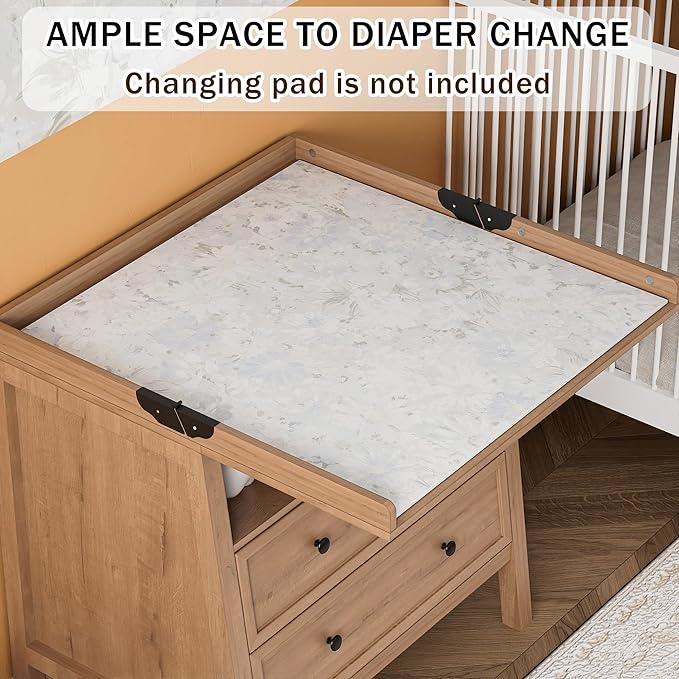 UbabyNest Baby Changing Table with Foldable Tabletop, Baby Dresser with 2 Wide Drawers & Open Storage Space, Modern Diaper Changing Station, Perfect for Nursery, Natural Wood (Pad Not Included)