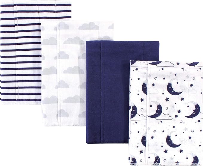 Hudson Baby Cotton Poly Flannel Burp Cloths Multipack, Moon 8-Pack, One Size