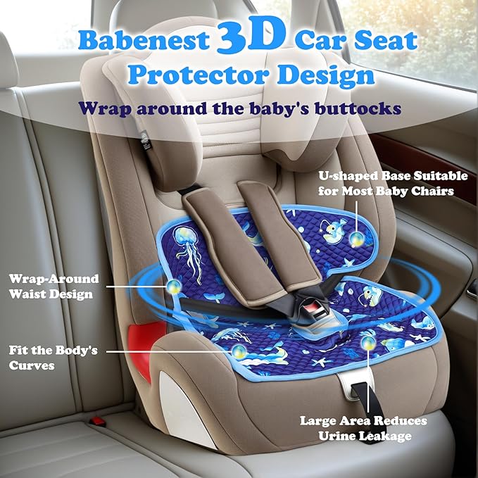 Babenest Car Seat Potty Protector Cover -Waterproof Carseat Training Liner for Baby &Toddler Shower Gift, Dry Piddle Pee Pad with Fun Designs for Strollers & Infant Car Seats (1pc Whale-Blue)