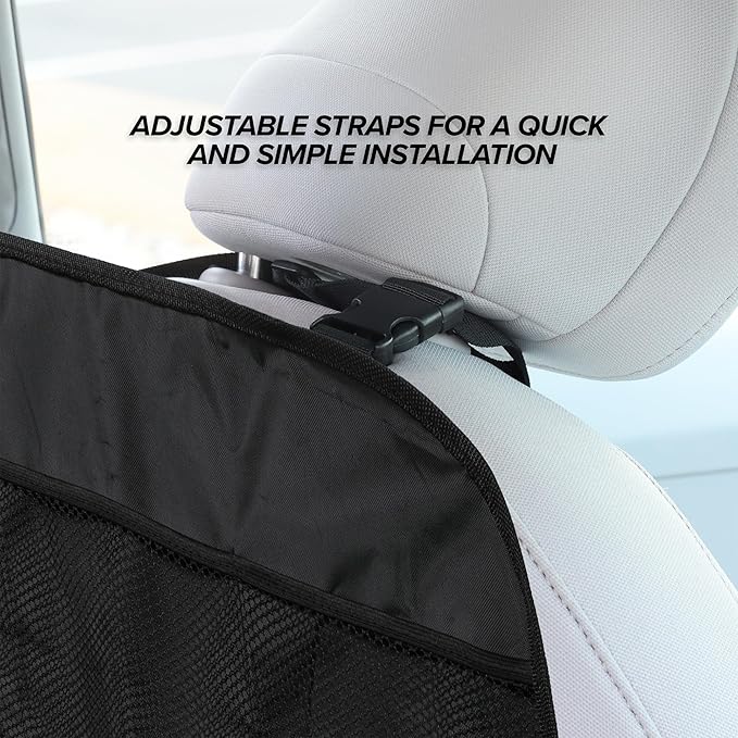 Armor All Car Backseat Kick Mat with Storage, Backseat Kick Protector for Kids with 3 Mesh Pockets, Protects from Kicks, Scratches, Scuffs, Spills, Stains, 3 Adjustable Straps for Easy Installation