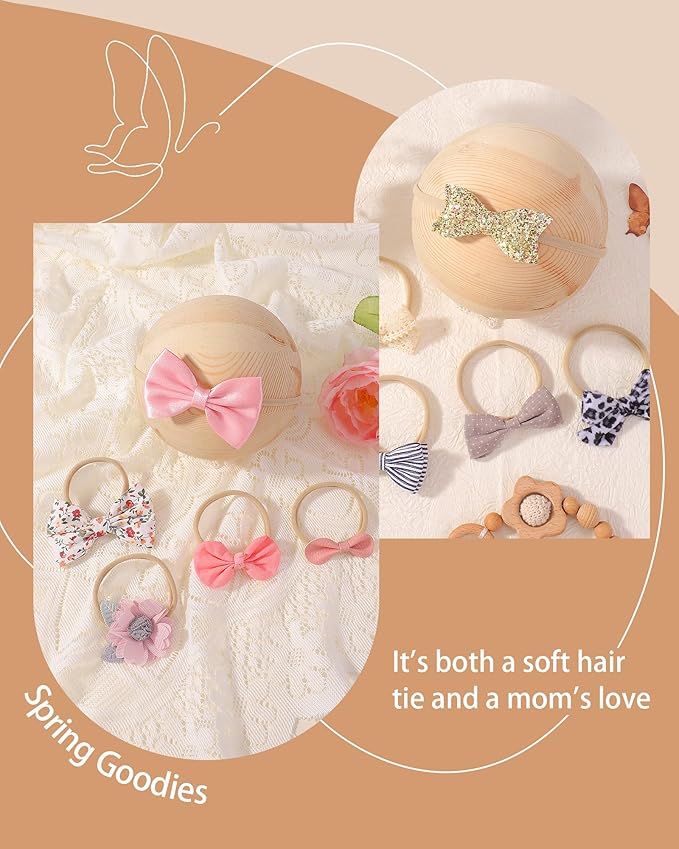 doboi 24pcs Baby Girls Flower and Hair Bows Headbands Soft Nylon Hairbands Elastic Hair Accessories for Newborns Infants Toddlers and Kids