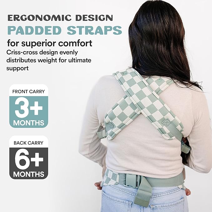 Ava & Oliver Essential Baby Carrier – Ergonomic, Hip-Healthy Soft Structured Carrier for Infants & Toddlers (7–35lbs) - Front and Back Carry, Breathable Fabric, Stylish & Lightweight (Olive Checker)