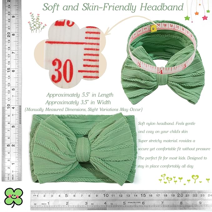 CÉLLOT 8 Pcs Super Stretchy Soft Handmade Headbands with Double Bows Head Wrap Nylon Hair Accessories For Newborn Babies Girls Infants Toddlers