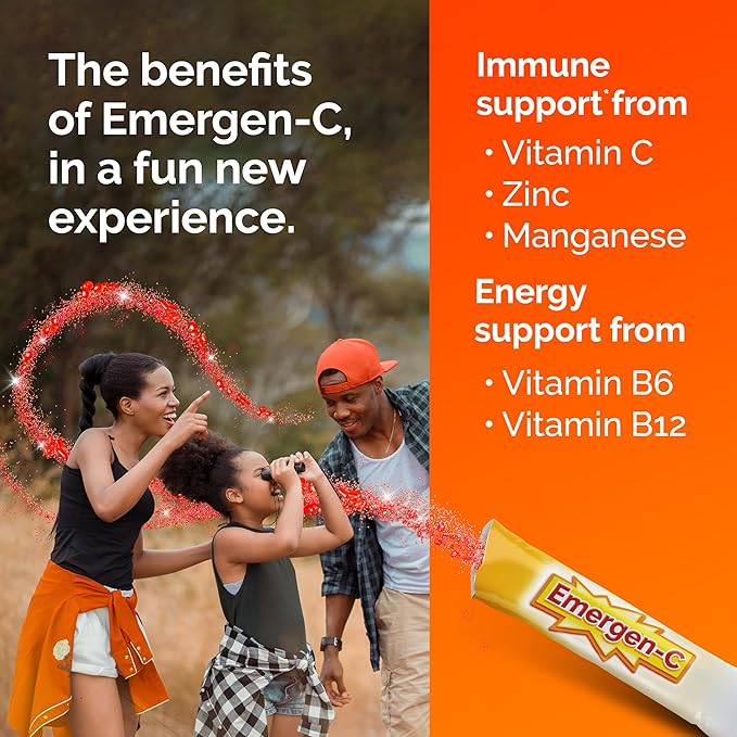 Emergen-C Kidz Crystals, On-the-Go Emergen-C Immune Support Supplement with Vitamin C, B Vitamins, Zinc and Manganese, Sparkly Strawberry, Stocking Stuffer - 56 Stick Packs