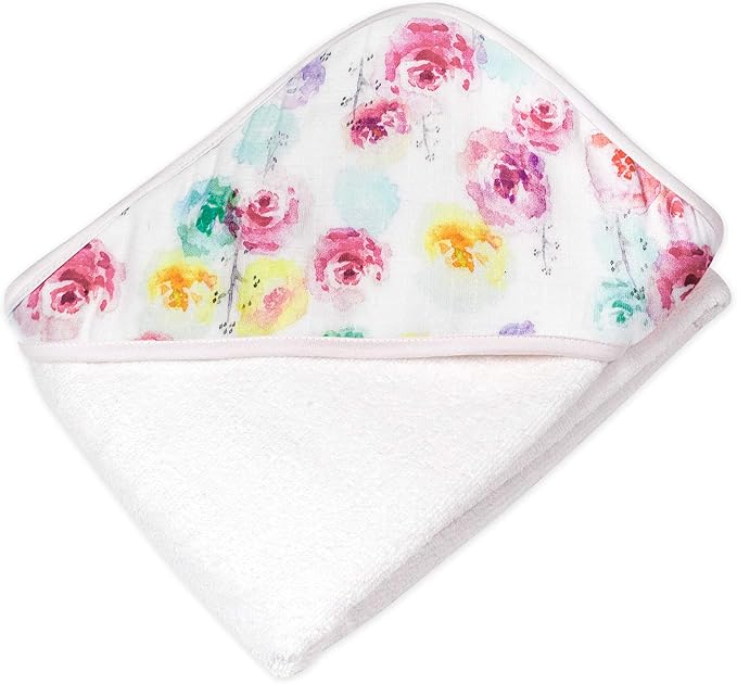HonestBaby 3-Piece Organic Cotton Hooded Towel & Washcloth Set, Rose Blossom, One Size