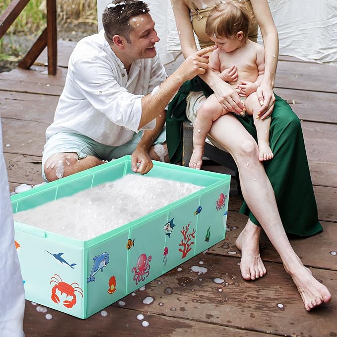 Portable Foldable Baby Bathtub with Drain Plug, 30" L x 15.2" W x 8.6" H Kids Travel Tub, Converts Shower to Tub, No Assembly Folds Flat for Storage, for Infant Toddler 6M-5 Years, Green