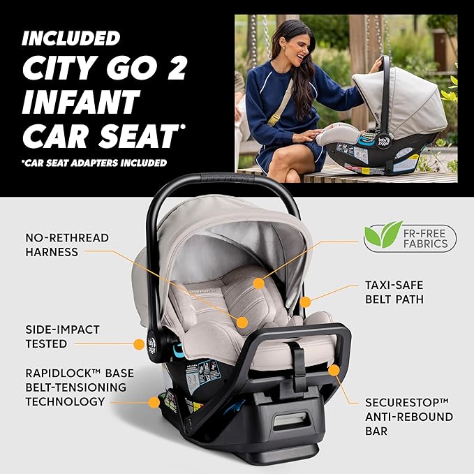 Baby Jogger City mini GT3 Travel System – Car Seat Stroller Combo with All-Terrain Stroller with Forever Air Rubber Tires and All-Wheel Suspension, and City GO 2 FR-Free Infant Car Seat