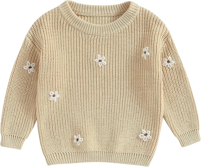 Mubineo Baby Girl Winter Clothes Cute Flower Sweater Crewneck Pullover Long Sleeve Knit Newborn Infant Sweaters