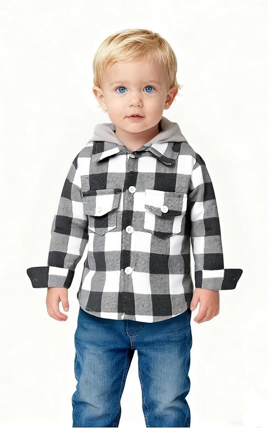 YOUNGER STAR Toddler Kids Boys Girls Flannel Hooded Plaid Shirt Button Baby Red Clothes
