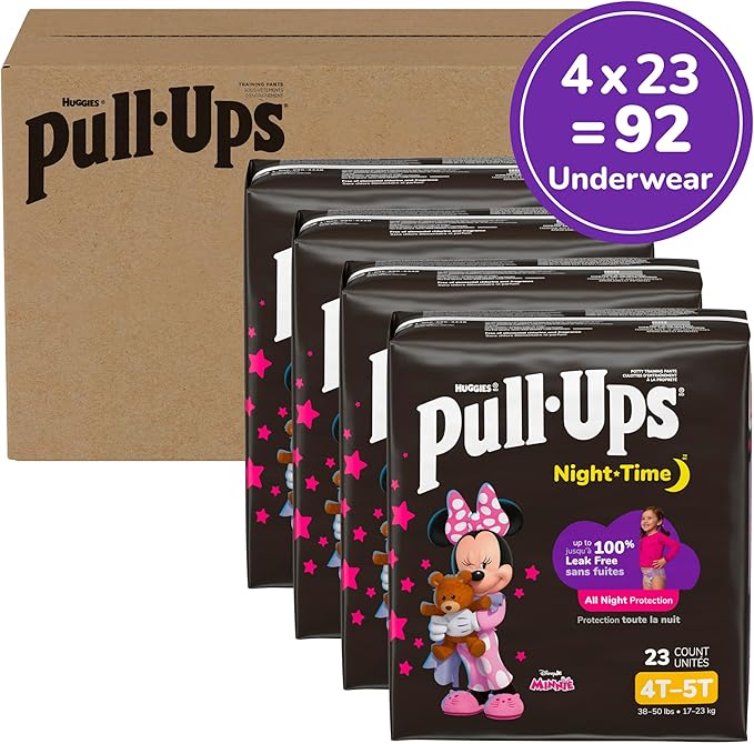 Pull-Ups Girls' Night-Time Potty Training Pants, Size 4T-5T Overnight Training Underwear (38-50 lbs), 92 Ct