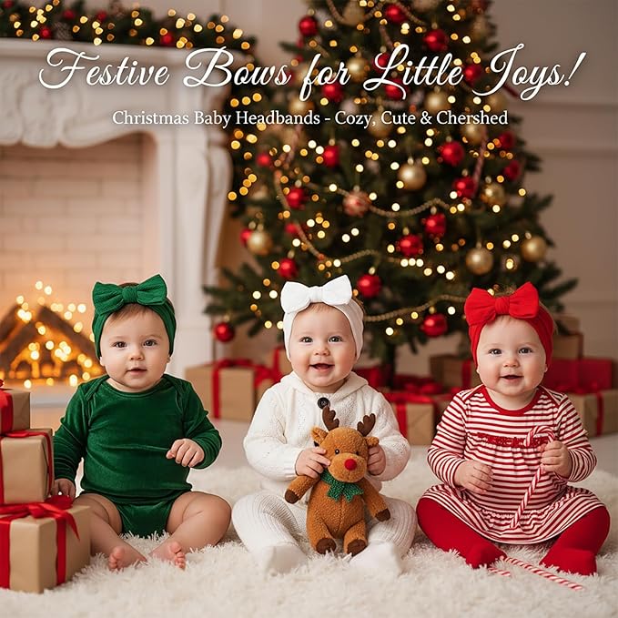 Christmas Baby Girl Bows Newborn Headband Stretchy Double Bows Soft Infant Toddlers (Red&Green&white)