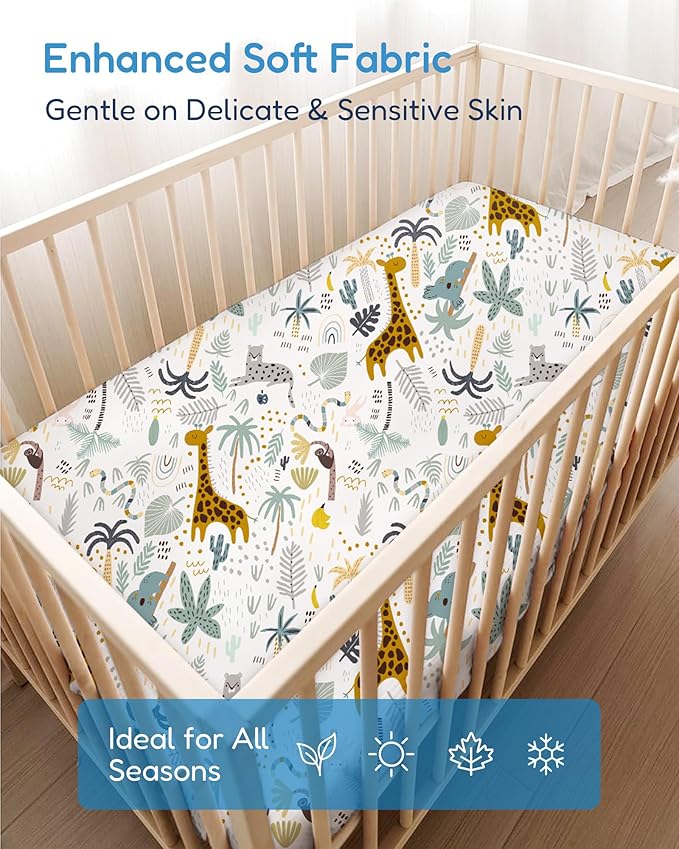 Crib Sheets 2 Pack, Fitted Crib Sheet for Standard Crib Mattress 28x52x9, Ultra Soft Jersey Knit, Breathable Stretchy Deep Pocket, Snug Fit Stays Put, Baby Crib Mattress Sheet