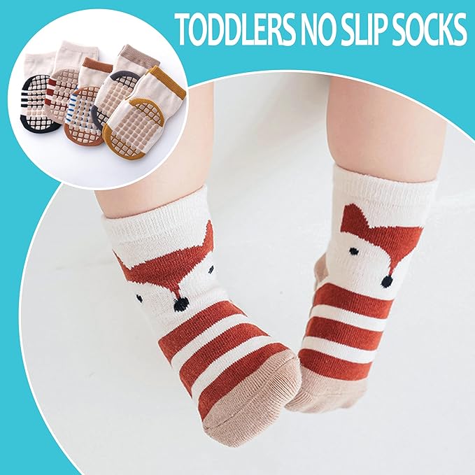 TRUEHAN 5 Pairs Toddler Non Slip Socks with Grips Baby Socks for Kids Girls Boys
