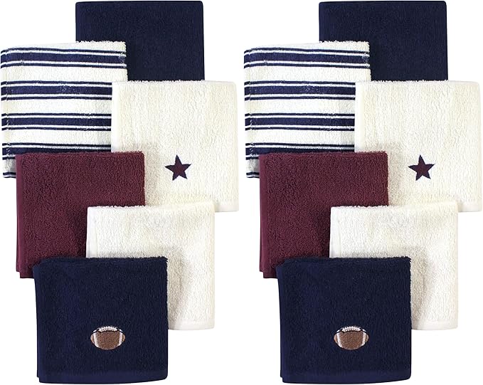Hudson Baby Unisex Baby Super Soft Cotton Washcloths, Football, One Size (Pack of 2)