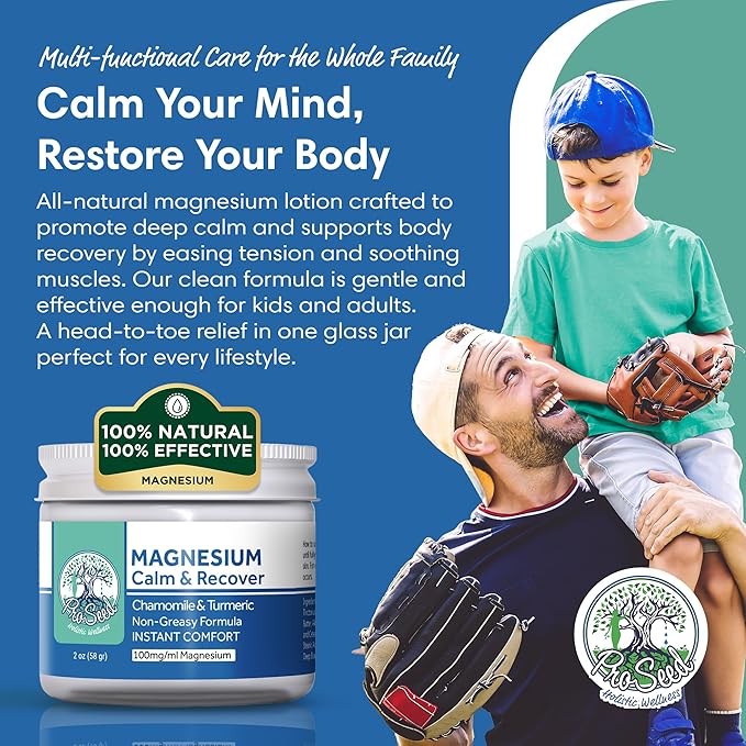 Herbal Magnesium Lotion for Kids - Magnesium Body Rub for Bedtime & Sleep - Food-Grade Ingredients Toddlers & Adults - After Workout - Moisturizes & Hydrates Legs, Feet & Body - Relieve Tansion - 2oz