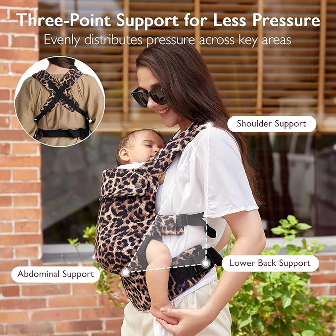 Momcozy Baby Carrier - Ergonomic, Cozy and Lightweight Carrier for 7-45lbs, Effortless to Put On, Ideal for Hands-Free Parenting, Enhanced Lumbar Support, Purehug for Infant to Toddler, Leopard