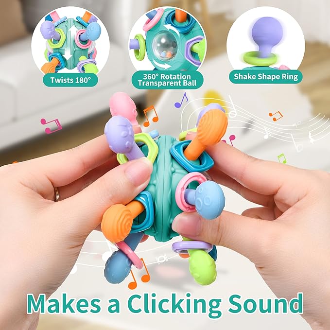 Baby Montessori Teething Toys for 0-6 6-12 Months BPA Free Sensory Toys for Babies 0 3 6 9 12 18 Months Newborn Infant Learning Developmental Chew Rattle Toys Shower Gifts for 1 2 Year Old Girls Boys