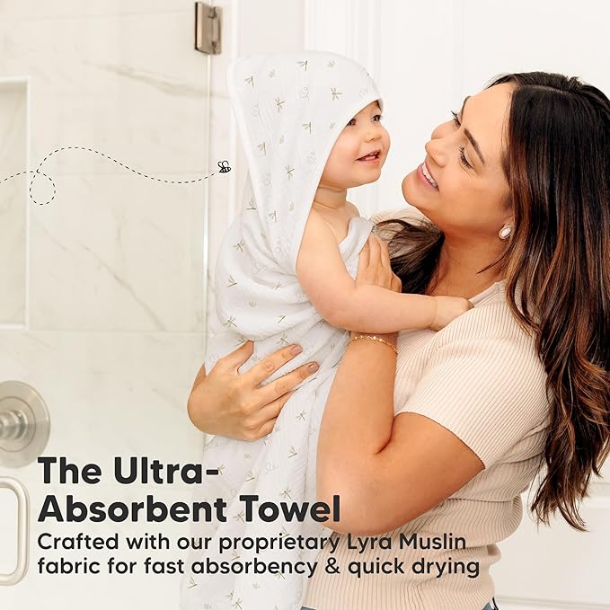 KeaBabies Muslin Baby Bath Towels with Hood for Girls, Boys -Large Organic Cotton Hooded Baby Towels for Newborns,Toddlers,Infant,Kids,Soft Absorbent Newborn Bath Essentials Gift Set(Meadow, Petite)