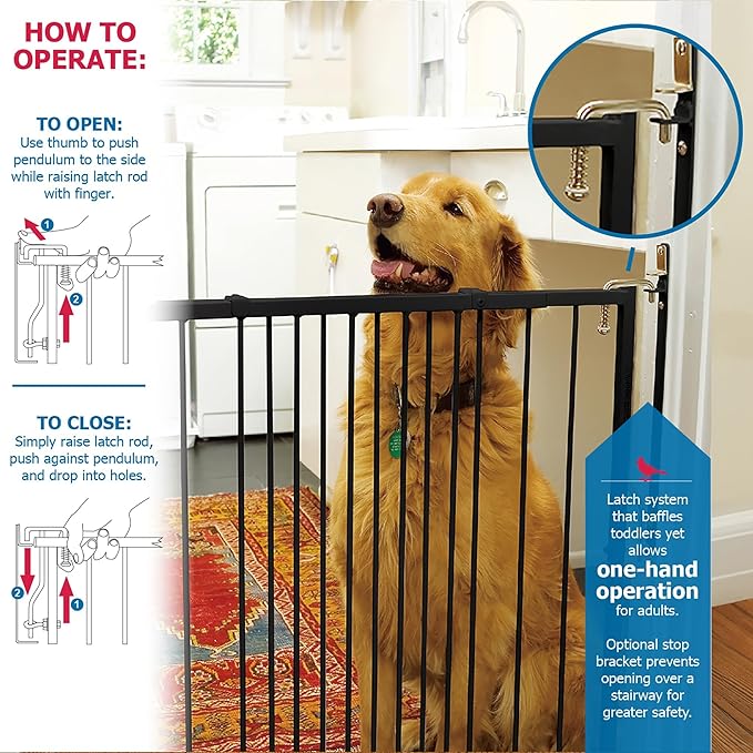 Cardinal Gates MG25 Duragate Baby Gate - Adjustable Dog Gate - Steel Safety Gate for Kids & Pets - 26.5 to 41.5 Inches Wide - Black (+ TPX (8" Height Extension))