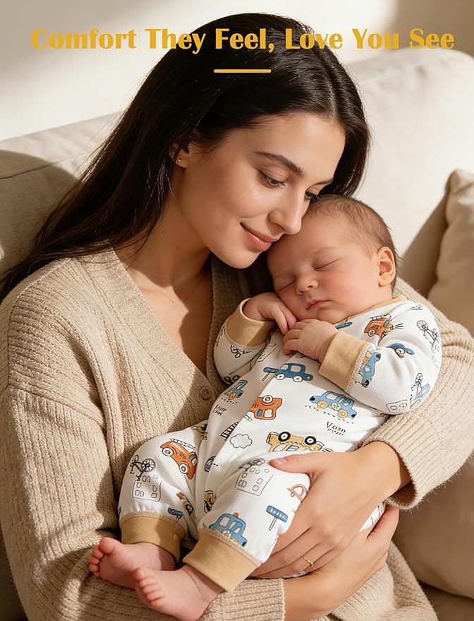Newborn Baby Boys 2 Pack Cotton Romper Outfits Infant Long Sleeve One-Piece Toddler Button Jumpsuits