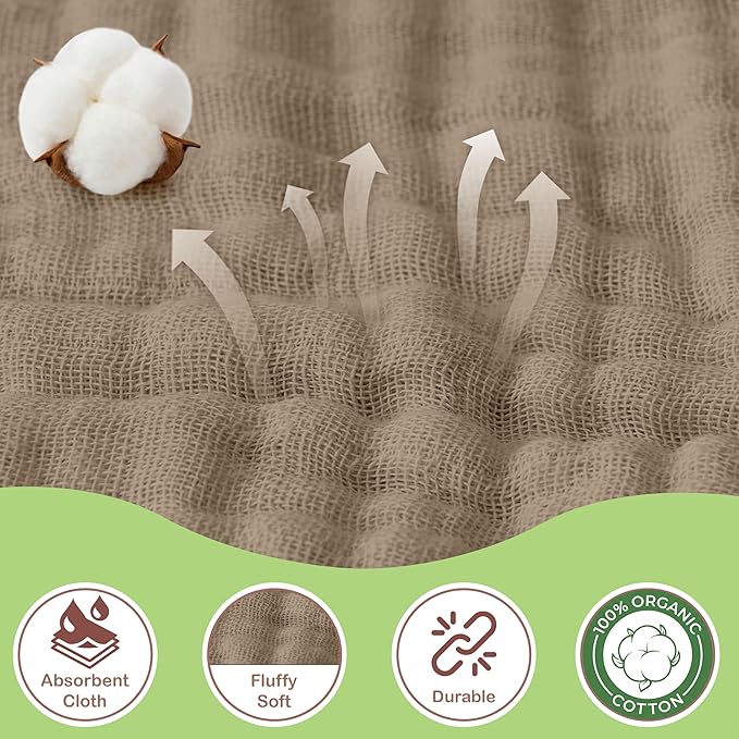 100% Organic Cotton Muslin Baby Hooded Towels 32x32 Inch – 2 Pack Soft & Absorbent Hooded Baby Towels For Boys & Girls, Premium Hooded Towels, Ultra-Gentle Baby Essentials in Deep Olive/Ivory