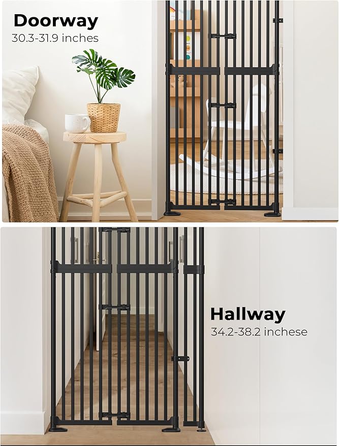 Extra Tall Cat Gate for Doorway: Sprouterie 74.8"-90.5" Pressure Mount Tall Cat Gates for Pet 30.3"-38.2" Wide Black Wall Drilling for Indoor Stairs Doorway Room Door Safety No Barrier