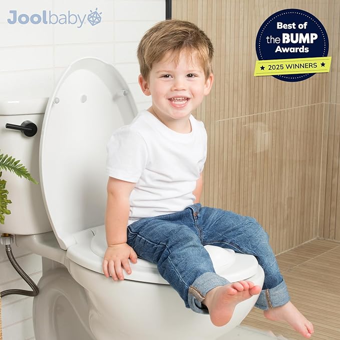 Quick Flip Toilet Seat with Built-in Potty & Splash Guard for Toddler Training, Slow Close - Jool Baby (Round)
