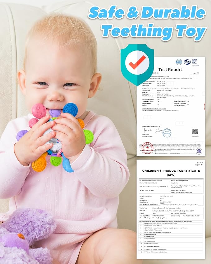 Baby Teething Toys for 0-6 6-12 Months Ages 0-2, Tummy Time Montessori Toys for Babies 0 3 6 9 12 18 Months, Newborn Infant Sensory Toys, Baby Stocking Stuffers Gifts for Boys Girls