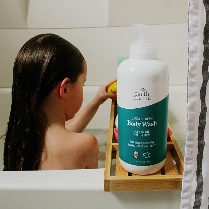 Earth Mama Ginger Fresh Hand & Body Wash | Foaming Hand Soap Refill, Castile Soap Liquid Made with Organic Coconut Oil, Shea Butter, Calendula & Aloe, 34 fl oz