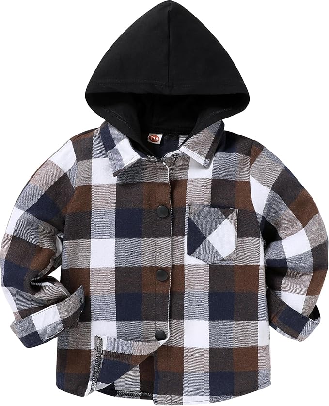 YOUNGER STAR Toddler Kids Boys Girls Flannel Hooded Plaid Shirt Button Baby Red Clothes