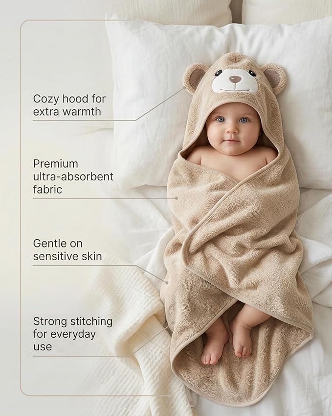 MINIBOO Hooded Baby Towels for Newborn - Super Soft Baby Bath Towels with Hood, Highly Absorbent Viscose Made from Bamboo Hooded Towel for Infant, Toddler and Kids, Baby Essentials