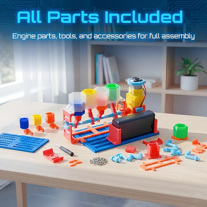4-Cylinder Working Engine Model STEM Kit for Kids Ages 8–14,DIY Build with Moving Pistons and Crankshaft, Beginner Engineering Science Kit, STEM Toy, Educational Gift for Boys and Girls