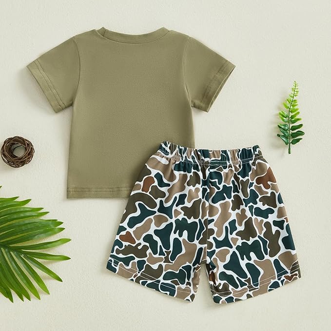 fhutpw Toddler Baby Boy Summer Clothes Tractor Letter Short Sleeve T-Shirt Tops Pockets Casual Shorts Set Infant Outfits