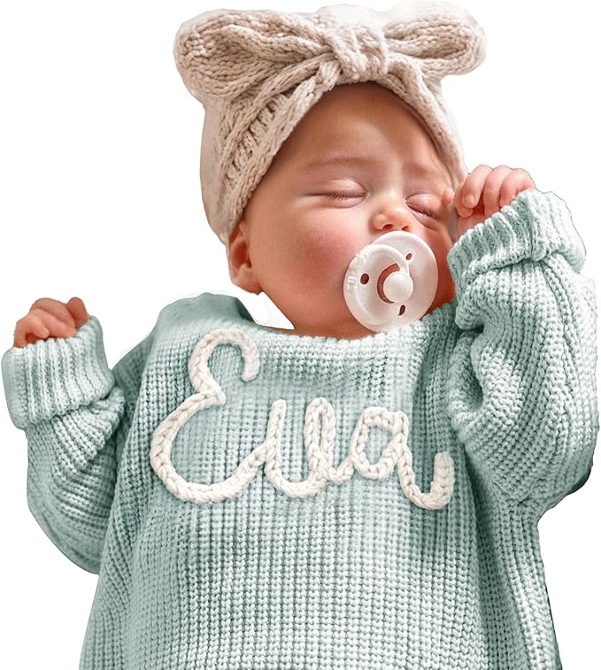 Personalized Baby Knit Sweater, Custom Baby Sweater with Hand-Embroidered Name and Monogram, Customized Unique Gift for Baby